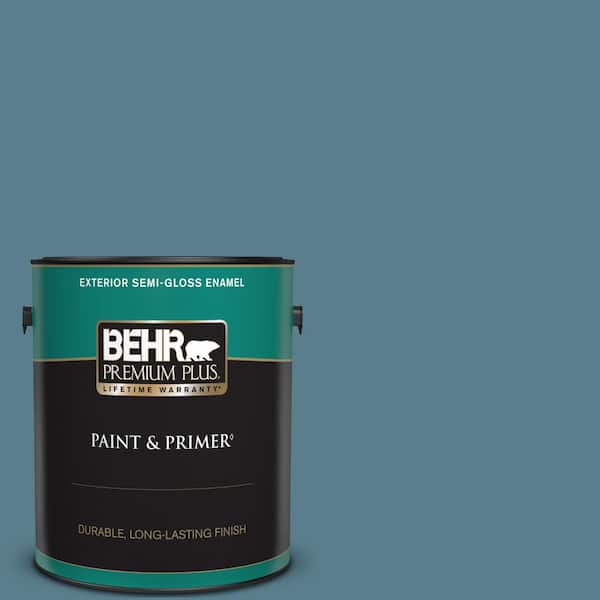 BEHR PREMIUM PLUS 1 gal. Home Decorators Collection #HDC-FL14-11 Cotton Denim Semi-Gloss Enamel Exterior Paint & Primer