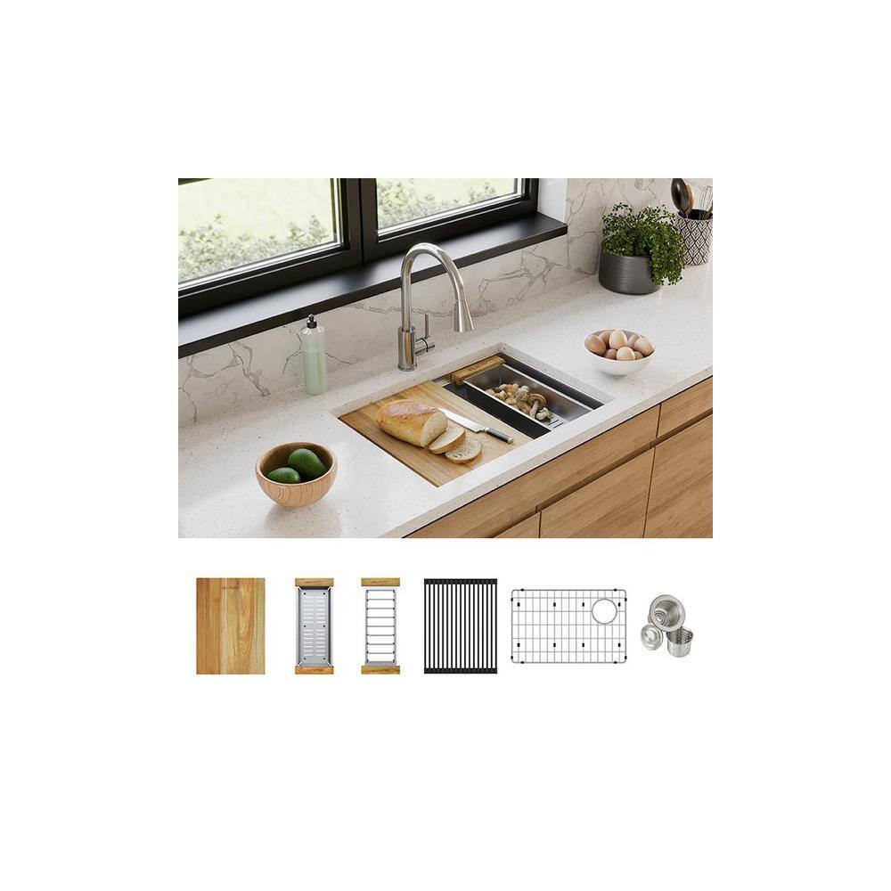 Crosstown 25.5" Stainless Steel Undermount Kitchen Sink with Accessories