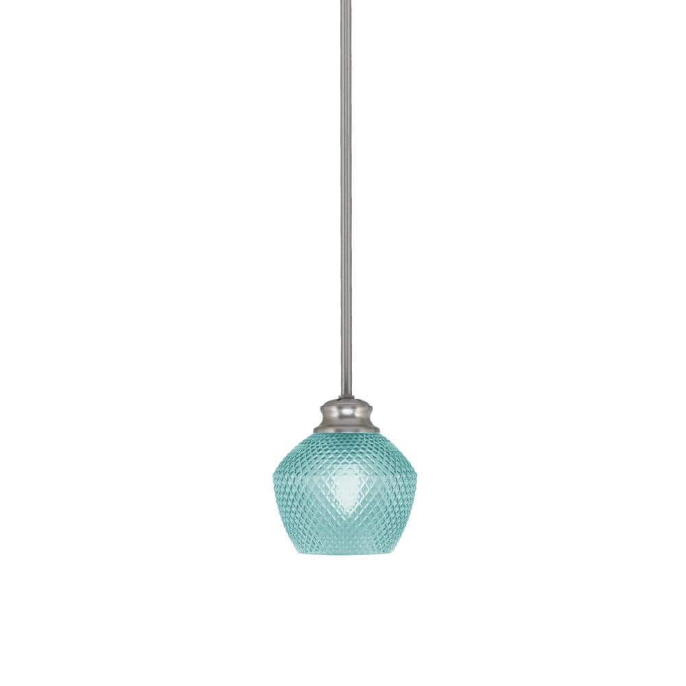 Tyler 60-Watt 1-Light Brushed Nickel Stem Mini Pendant Light with Turquoise