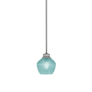 Tyler 60-Watt 1-Light Brushed Nickel Stem Mini Pendant Light with Turquoise Textured Glass Shade