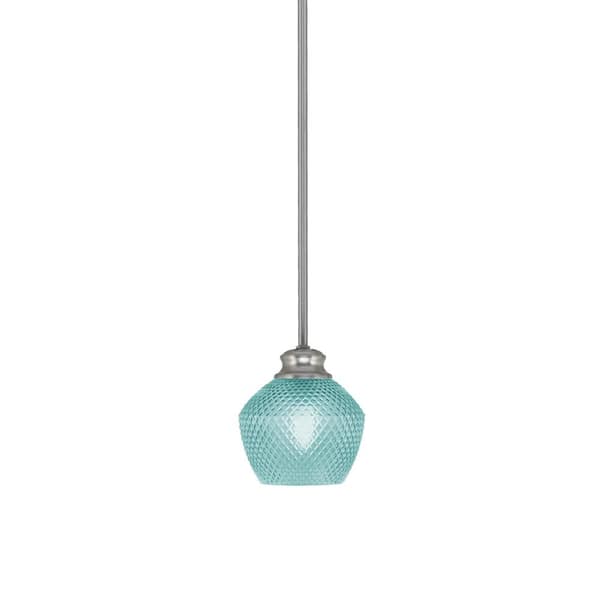 Unbranded Tyler 60-Watt 1-Light Brushed Nickel Stem Mini Pendant Light with Turquoise Textured Glass Shade