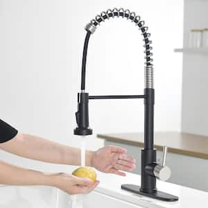 Single Handle Touchless Pull Down Sprayer Kitchen Faucet with Deckplate in Black and Nickel