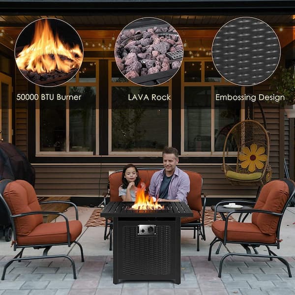 black rattan fire pit table