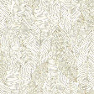 Canales White Gold Inked Leaves Wallpaper Sample