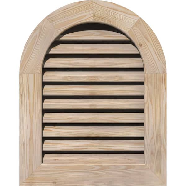 Ekena Millwork 17" x 19" Round Top Unfinished Smooth Pine Wood Paintable Gable Louver Vent Functional