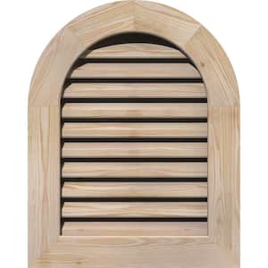 19 in. x 21 in. Round Top Unfinished Smooth Pine Wood Built-in Screen Gable Louver Vent