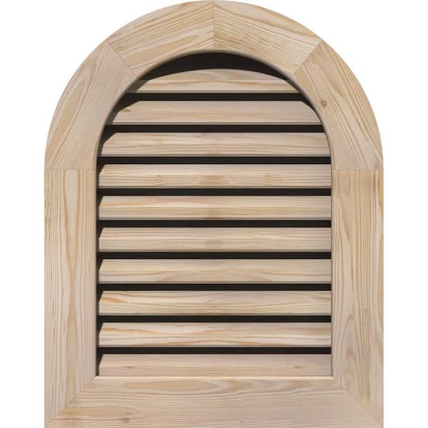 Ekena Millwork 19 in. x 33 in. Round Unfinished Smooth Pine Wood Built-in Screen Gable Louver Vent