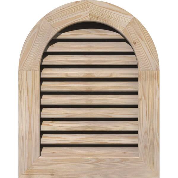 Ekena Millwork 29 in. x 41 in. Round Top Unfinished Smooth Pine Wood Built-in Screen Gable Louver Vent