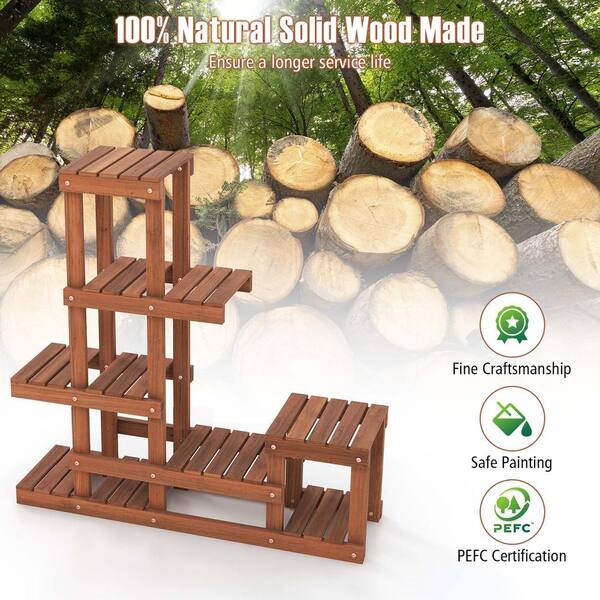 Tall Plant Stands Made of Natural Oak Wood. 