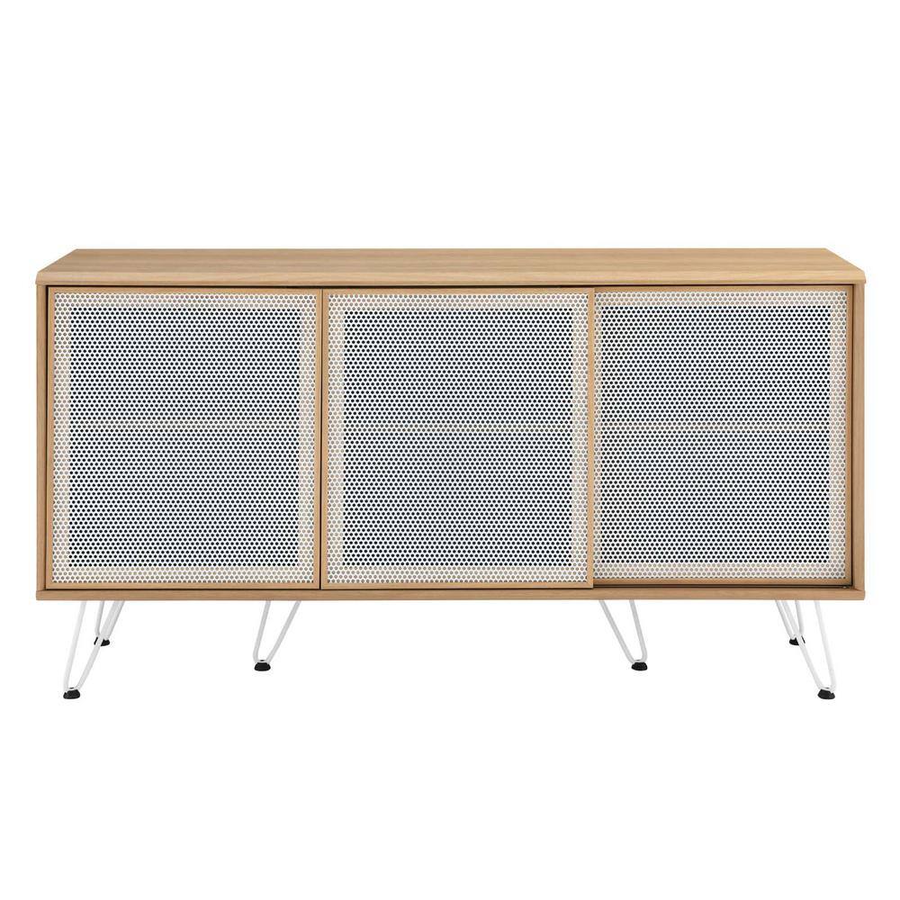 Nomad Modern Oak Sideboard with Sliding Metal Mesh Doors