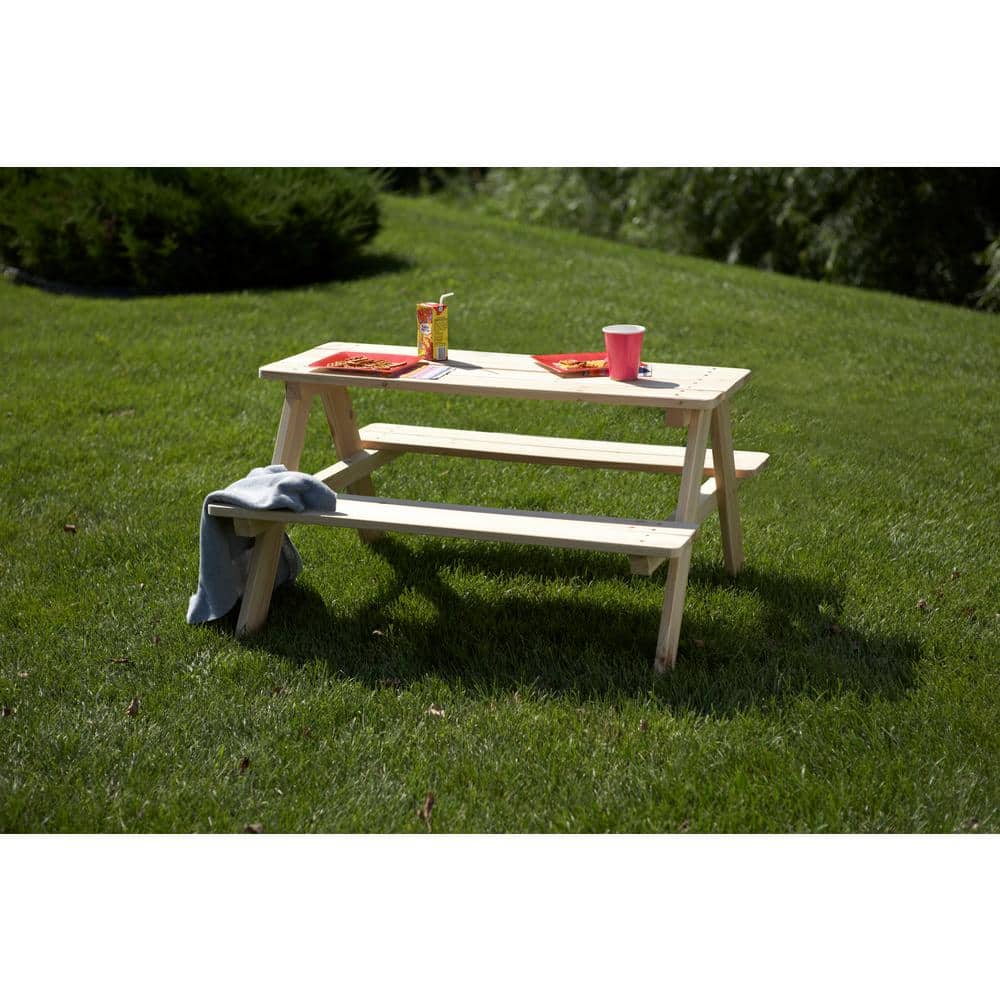 Natural Wood Kids Picnic Table with Rounded Edges