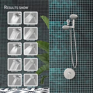 2 IN 1 Single-Handle 10-Spray 2.0GPM Shower Faucet with 4 in. Dual Shower Heads in Brushed Nickel(Valve Included)