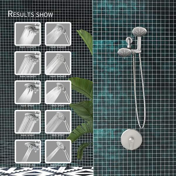 2 IN 1 Single-Handle 10-Spray 2.0GPM Shower Faucet with 4 in. Dual Shower Heads in Brushed Nickel(Valve Included)