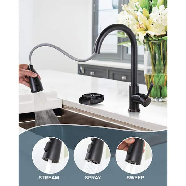 Single Handle Pull Down Sprayer Kitchen Faucet with Glass Rinser, Kitchen Faucet with Cup Rinser in Oil Rubbed Bronze