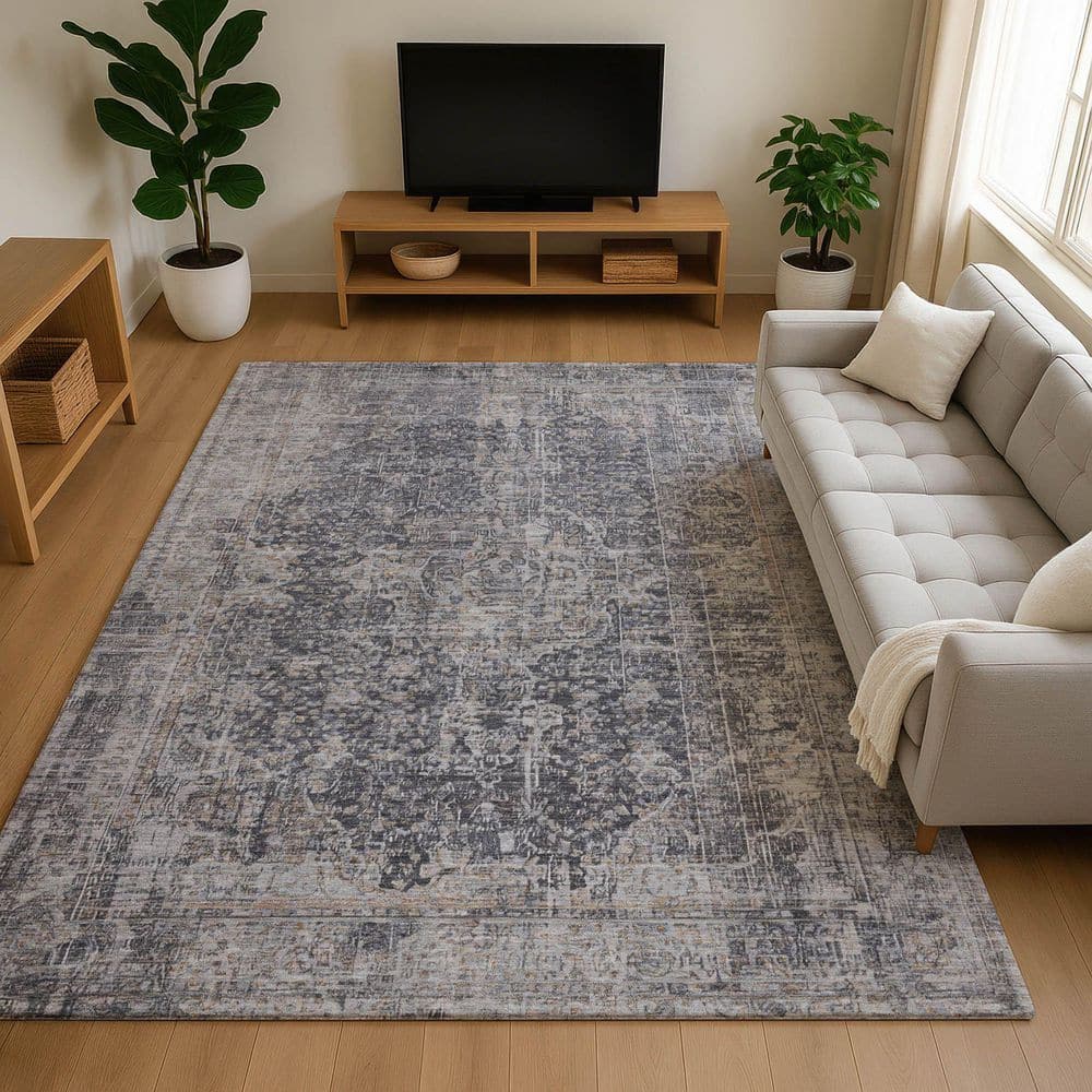 Mayfield Premium Machine Washable Abstract AMF1663 Charcoal 3 ft. x 4 ft. Area Rug price history on PriceWatchPro