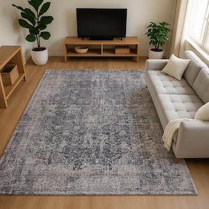 Mayfield Premium Machine Washable Abstract AMF1663 Charcoal 9 ft. x 12 ft. Area Rug
