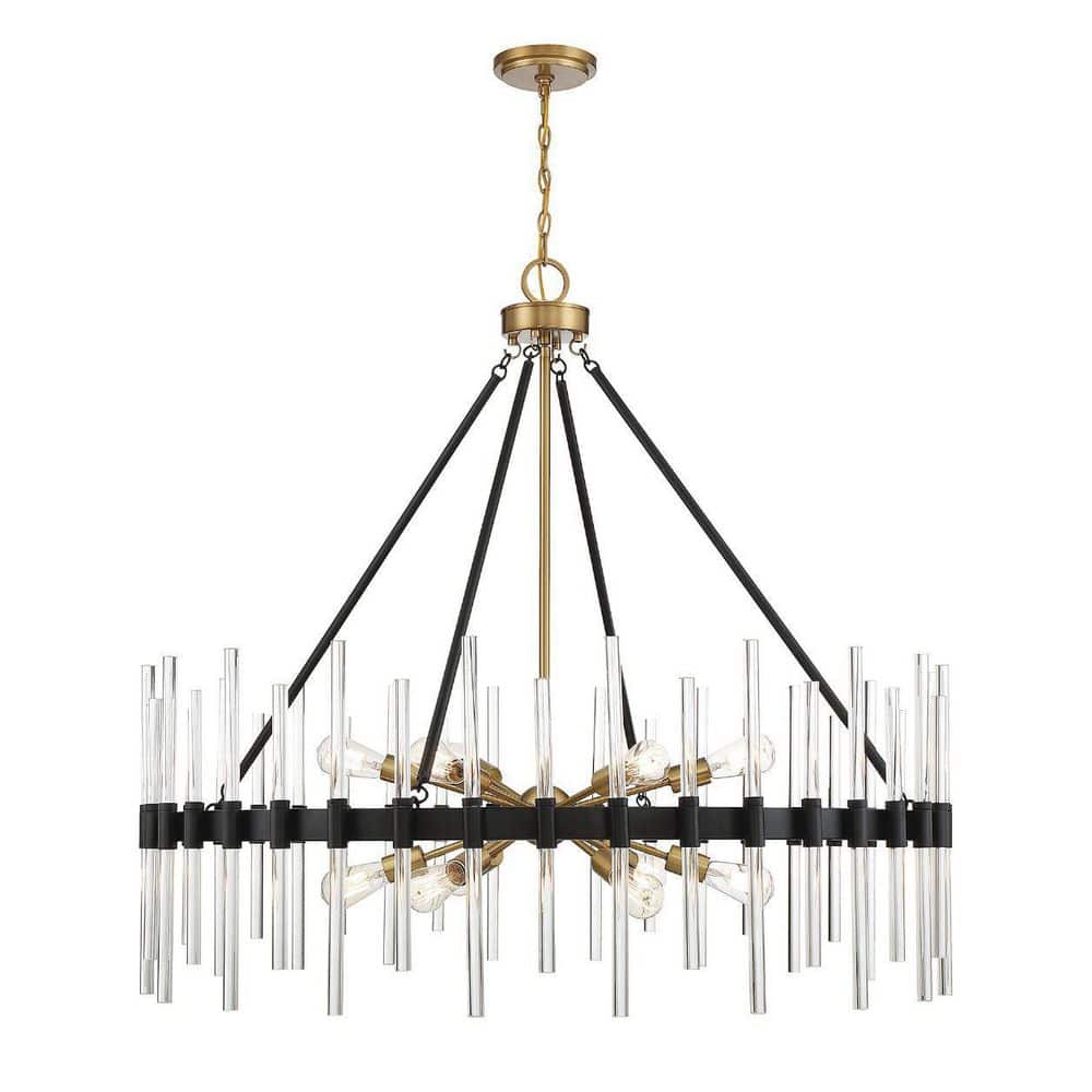 Santiago 45 in. W x 41 in. H 12-Light Matte Black with Warm Brass Accents Chandelier with Crystal Details price history on PriceWatchPro