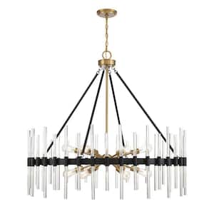 Santiago 45 in. W x 41 in. H 12-Light Matte Black with Warm Brass Accents Chandelier with Crystal Details