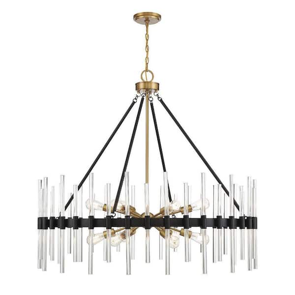 Savoy House Santiago 45 in. W x 41 in. H 12-Light Matte Black with Warm Brass Accents Chandelier with Crystal Details