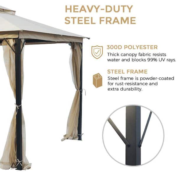 Zeus & Ruta 10 ft. x 10 ft. Beige Patio Gazebo with Soft Top