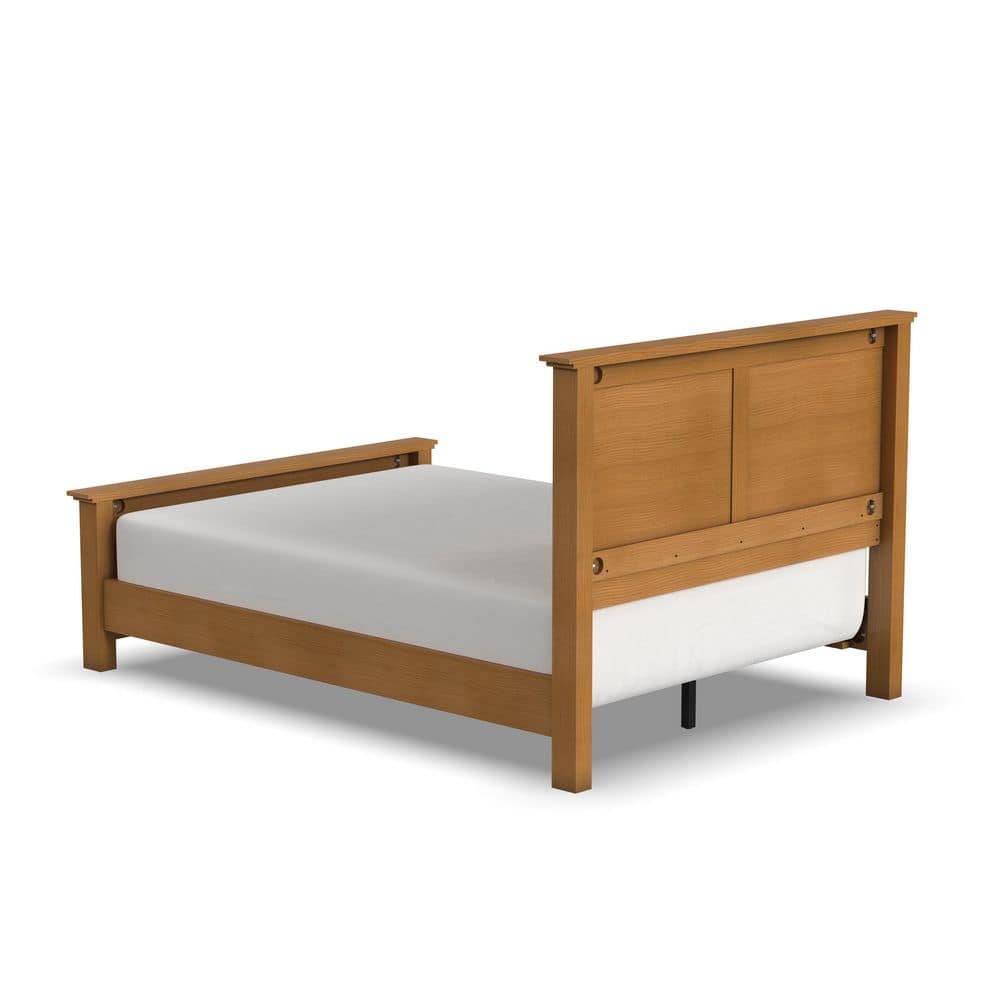 Oak Park Light Brown Queen Wood Panel Bed with Slats