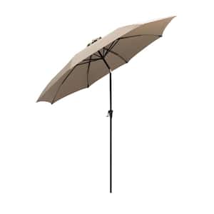 11 ft. Aluminum Market Push Button Tilt Patio Umbrella with Fiberglass Rib Tips in Taupe Solution Dyed Polyester