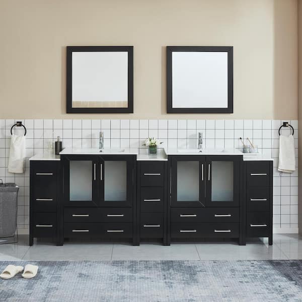 Brescia 96 in. W x 18 in. D x 36 in. H Bath Vanity in Espresso with Vanity Top in White with White Basin and Mirror