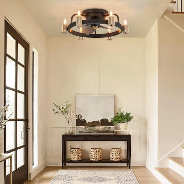 20 in. Black Flush Mount Caged Ceiling Fan with Lights and Remote Farmhouse Low Profile Ceiling Fan for Bedroom