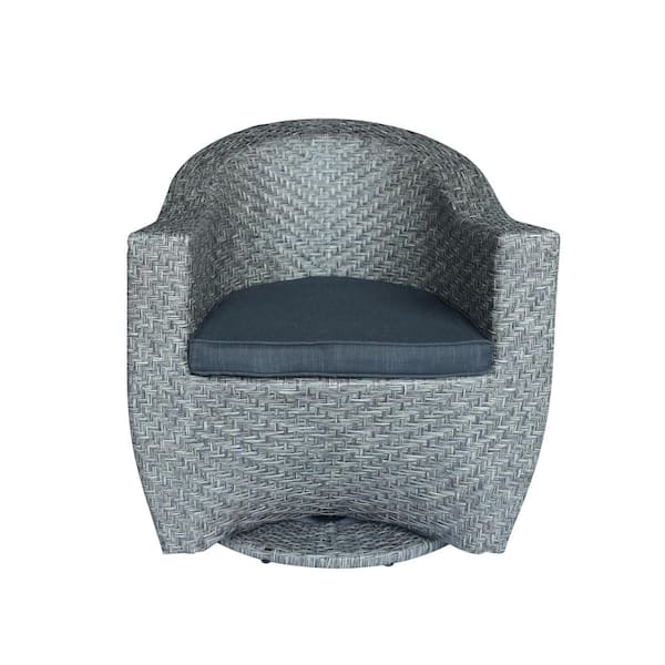 Unbranded Outdoor Swivel Lounge Chair with Grey Wicker Frame and Cushion Guard, Black Cushion
