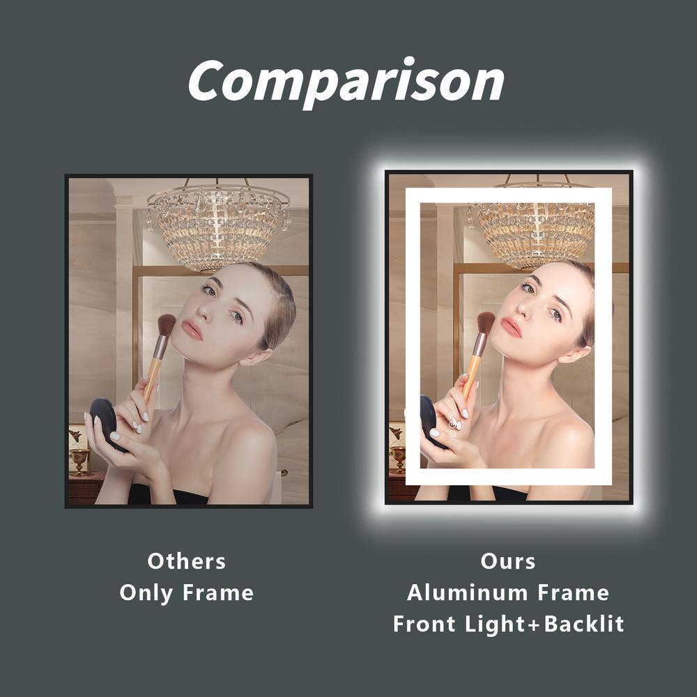 Matte Black LED Lighted Anti-Fog Tempered Glass Vanity Mirror 36" x 30"