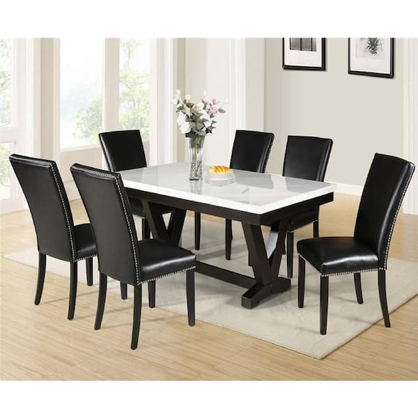 J&E Home Black Dining Chair Set With PU Leather and Metal Legs, Set of 4