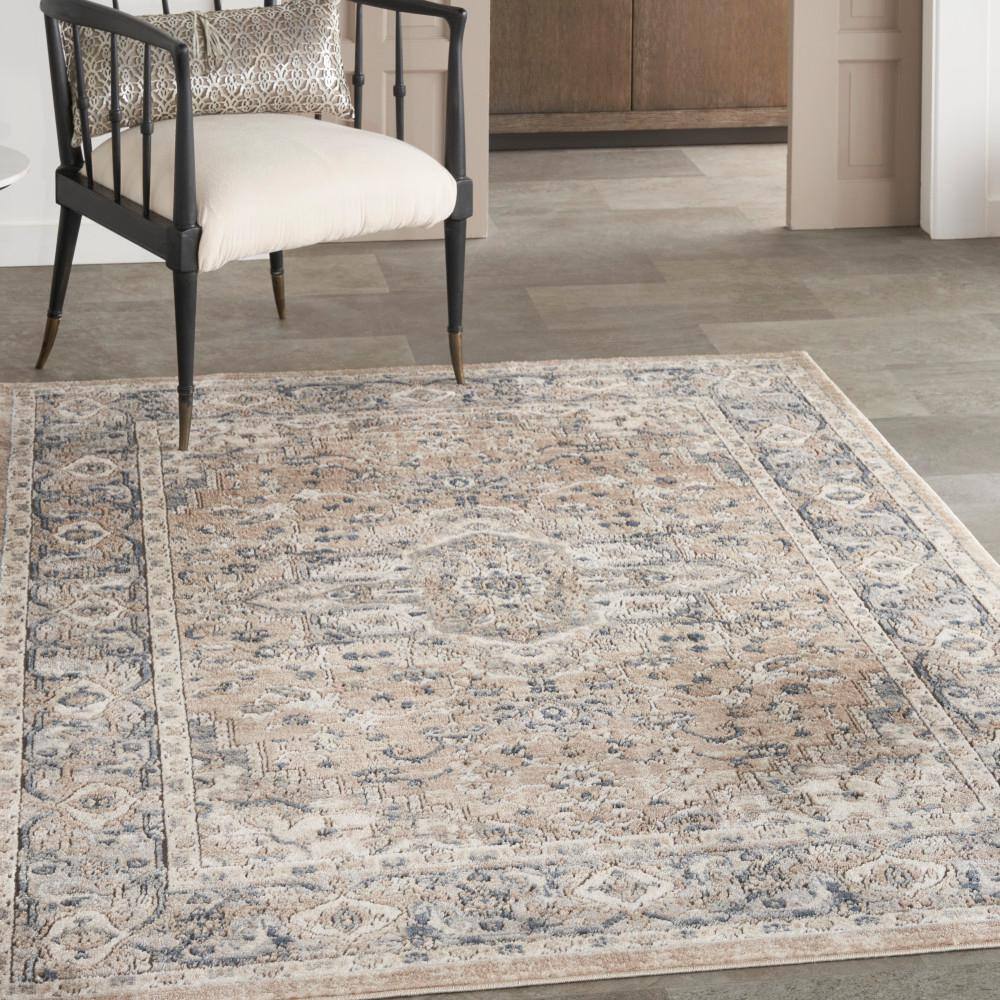 Elegant Beige & Grey Reversible 5' x 7' Synthetic Area Rug