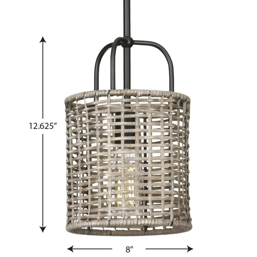 Lavelle Matte Black and Natural Rattan Mini Pendant Light