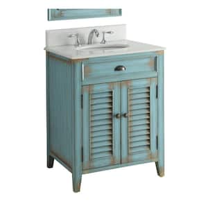 Abbeville 26 in. W x 21.5 in D. x 34 in. H White Marble Vanity Top in Distressed Blue with White Under mount Sink Vanity