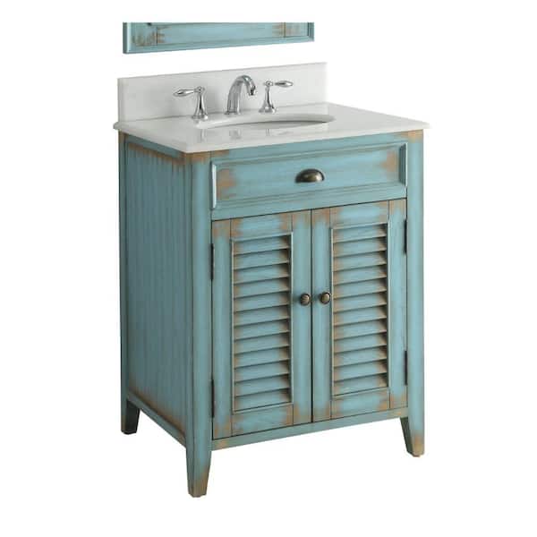 Unbranded Abbeville 26 in. W x 21.5 in D. x 34 in. H White Marble Vanity Top in Distressed Blue with White Under mount Sink Vanity