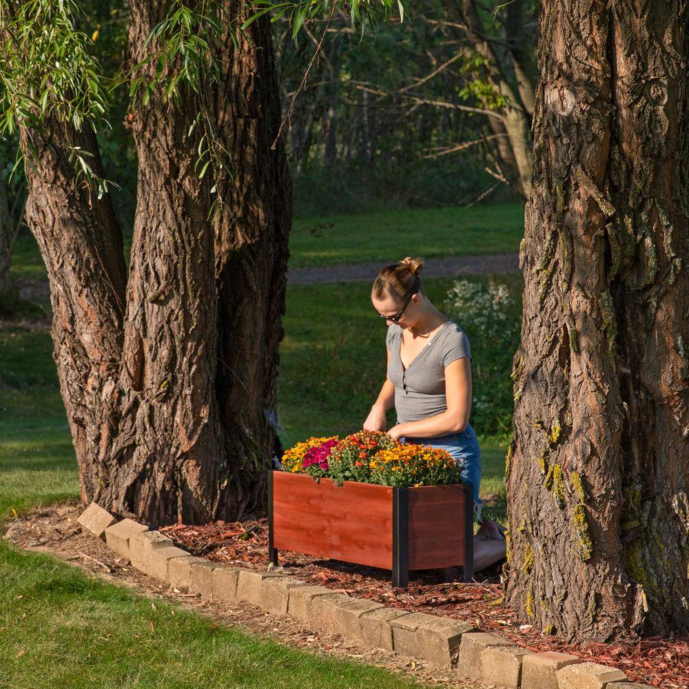 Acacia Wood Rectangular Raised Garden Bed Planter Box with Steel Frame