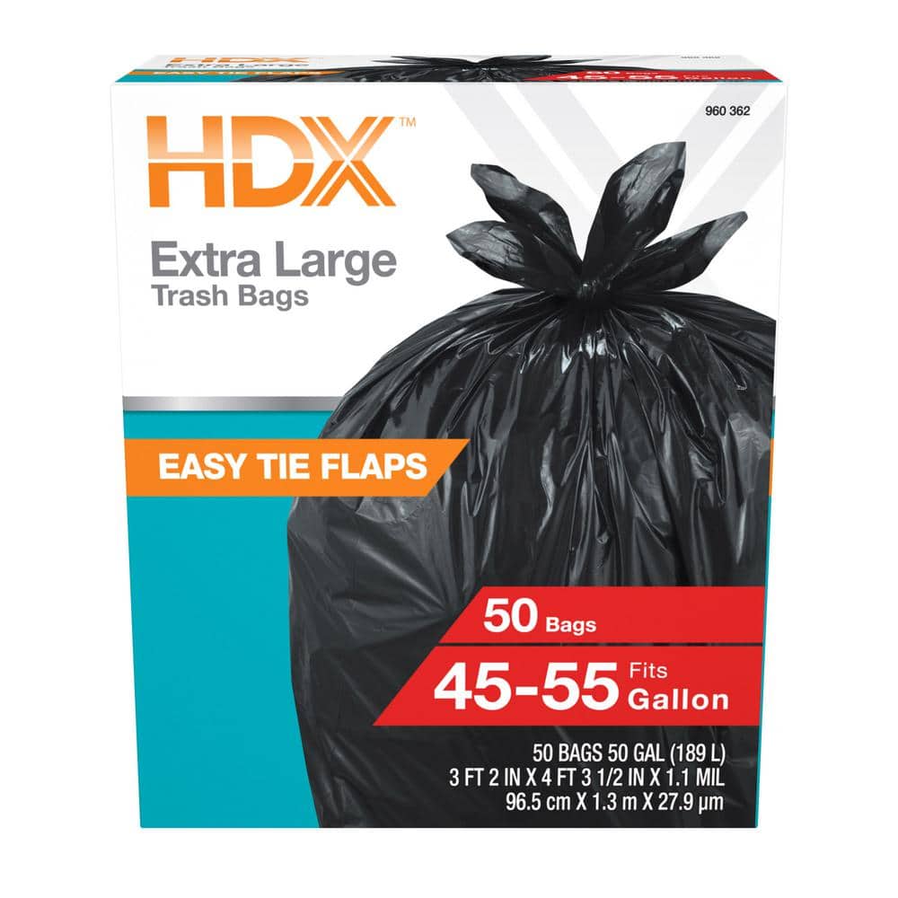 Trash Bags Liner Easy Tie Flap Closure Clear Extra Large 50 Count 50 Gallon 