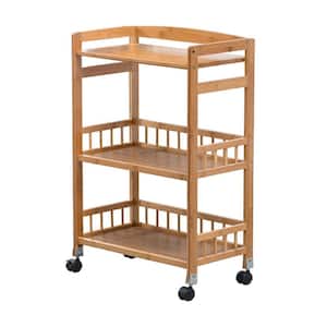 3-Tier Bamboo 4-Wheeled Mobile Serving Cart in Wood Color