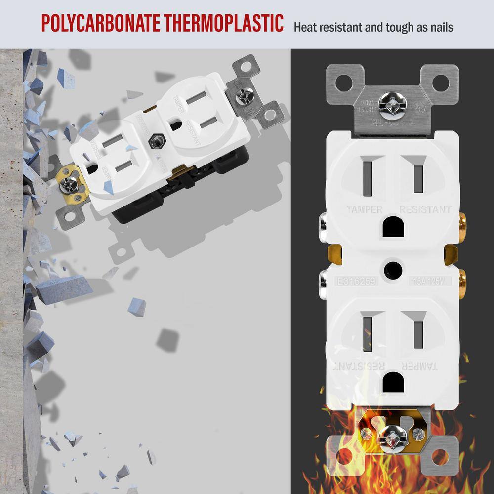 White 15A Tamper Resistant Duplex Outlet with Wall Plate