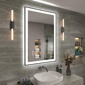 24 in. W x 36 in. H Rectangular Space Aluminum Framed Dual Lights Anti-Fog Wall Bathroom Vanity Mirror in Tempered Glass