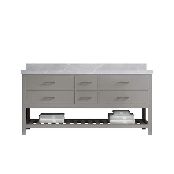 Willow Collections Parker 72 in. Double Sink Freestanding Elephant Gray Bath Vanity with Pearl Gray Qt. Top Unassembled