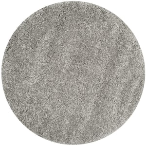 California Shag Silver 4 ft. x 4 ft. Round Solid Area Rug