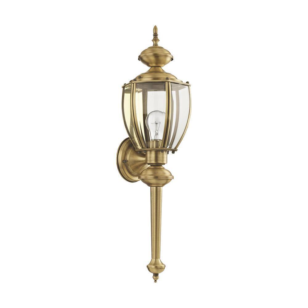 Antique Brass Lantern Sconce with Clear Beveled Glass, 1-Light