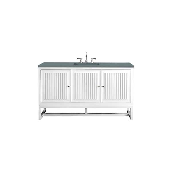 James Martin Vanities Athens 60 in. W x 23.5 in. D x 34.5 in. H Bathroom Vanity in Glossy White with Cala Blue Quartz Top