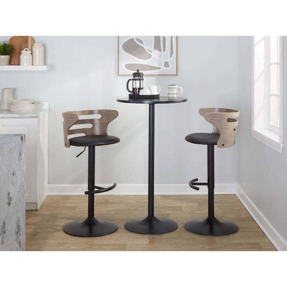 Lumisource Cosi 32.25 in. Black Faux Leather, Lt. Grey Wood and Black Metal Adjustable Bar Stool