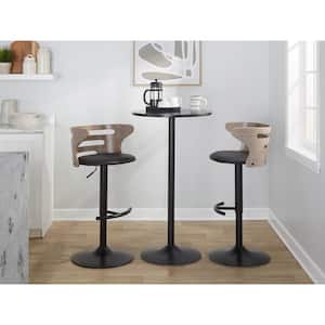 Cosi 32.25 in. Black Faux Leather, Lt. Grey Wood and Black Metal Adjustable Bar Stool with Rounded T Footrest (Set of 2)