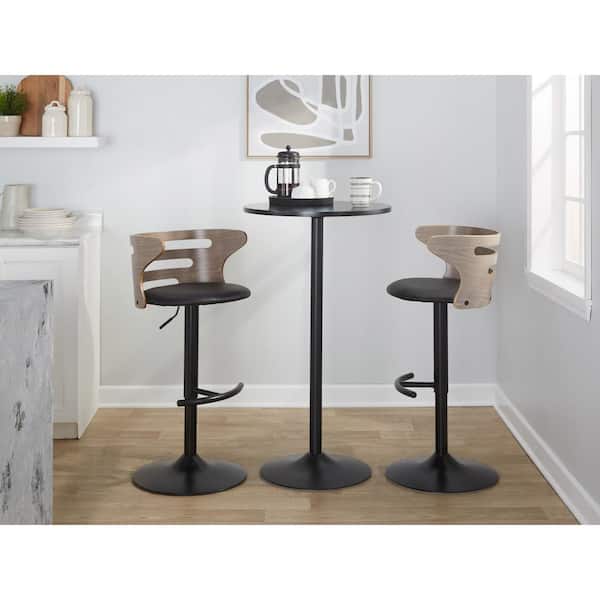 Lumisource Cosi 32.25 in. Black Faux Leather, Lt. Grey Wood and Black Metal Adjustable Bar Stool with Rounded T Footrest (Set of 2)