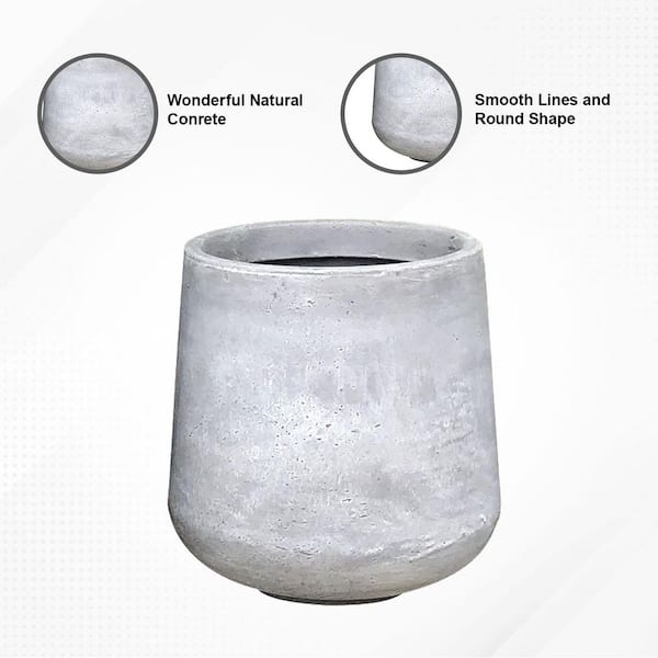 Small 13.4 in. Tall Natural Lightweight Concrete Footed Tulip Outdoor Round Planter