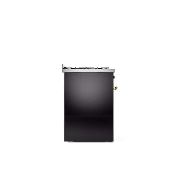 Nostalgie II 30 in. 5-Burner Freestanding Dual Fuel Range in Glossy Black with Brass Trim