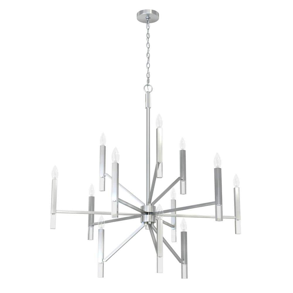 Elegant Sunjai 12-Light Nickel & Crystal 3-Tier Chandelier